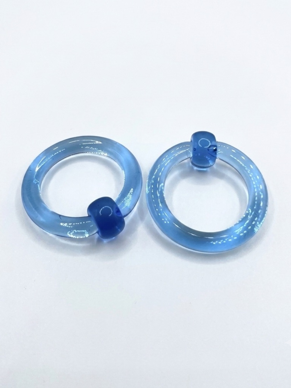 ⁠8G 1/2" Lt Blue Captive Bead Ring Pair Acrylic CBR Striped Bead Body Jewelry